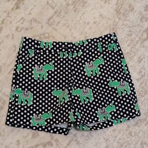 crown & ivy Black Polka Dot Shorts with Green Elephant Print